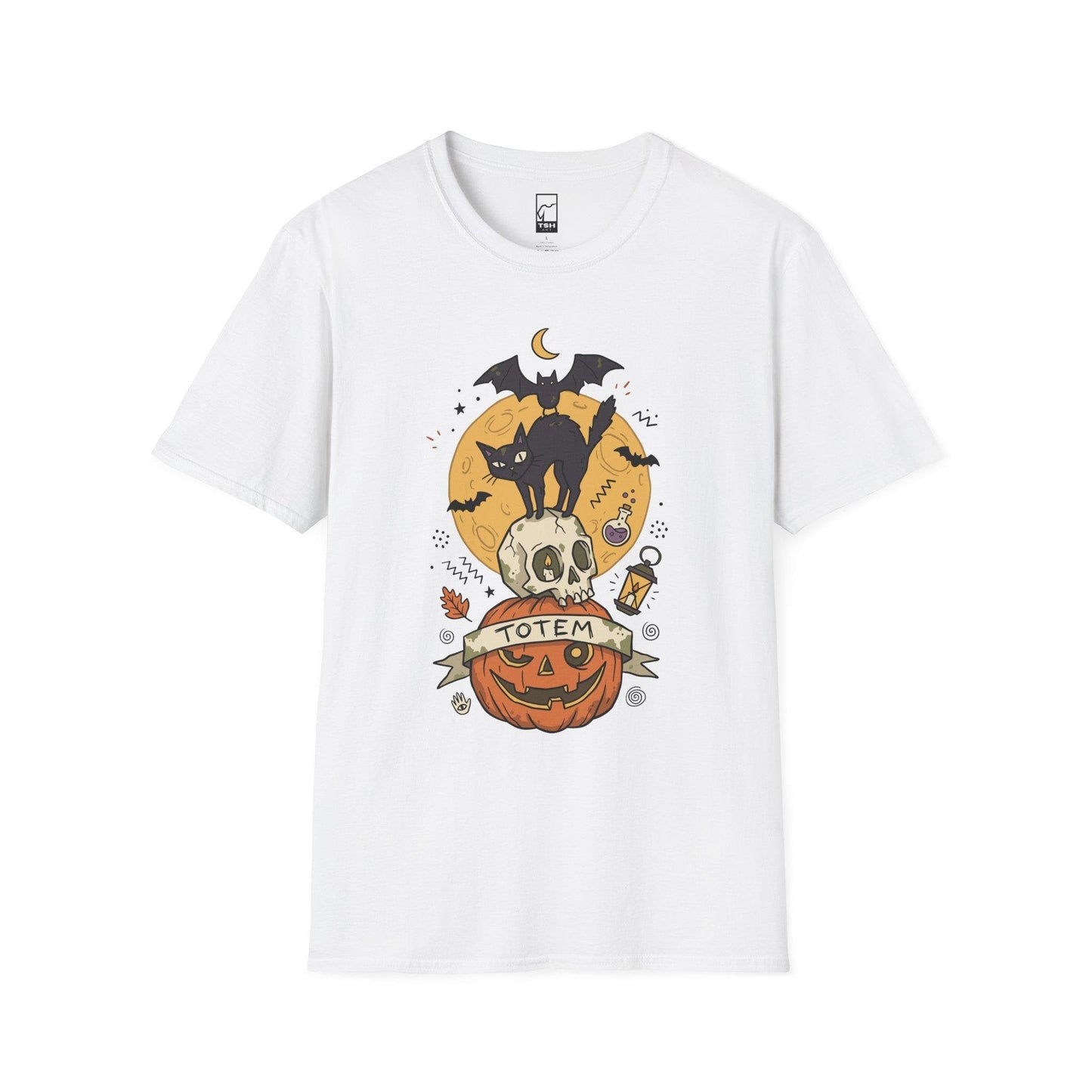 Halloween Black Cat Shirt | Skull Pumpkin Graphic Tee | Gothic Tattoo Flash T Shirt | Cat Lover Tee | Vintage Horror Tee | Unisex Gift