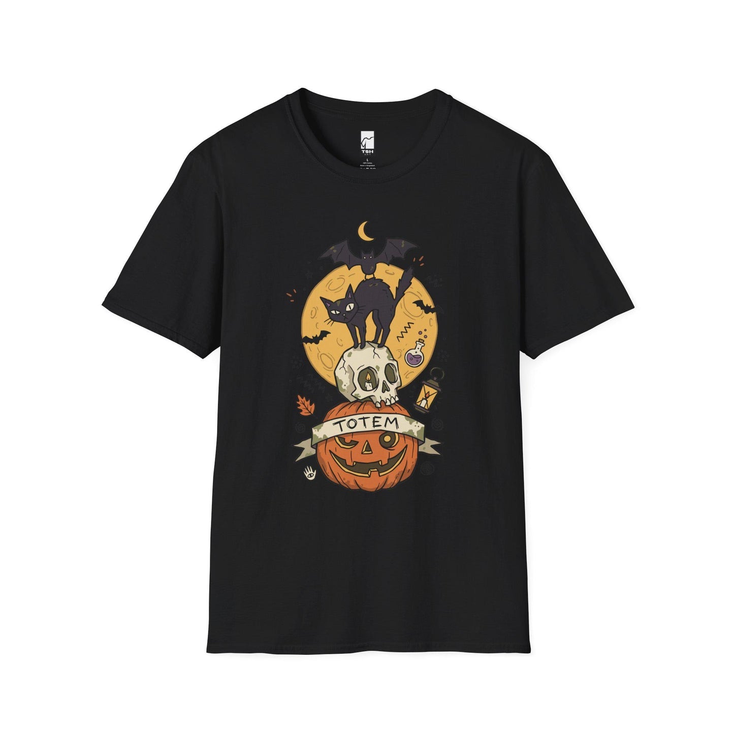 Halloween Black Cat Shirt | Skull Pumpkin Graphic Tee | Gothic Tattoo Flash T Shirt | Cat Lover Tee | Vintage Horror Tee | Unisex Gift