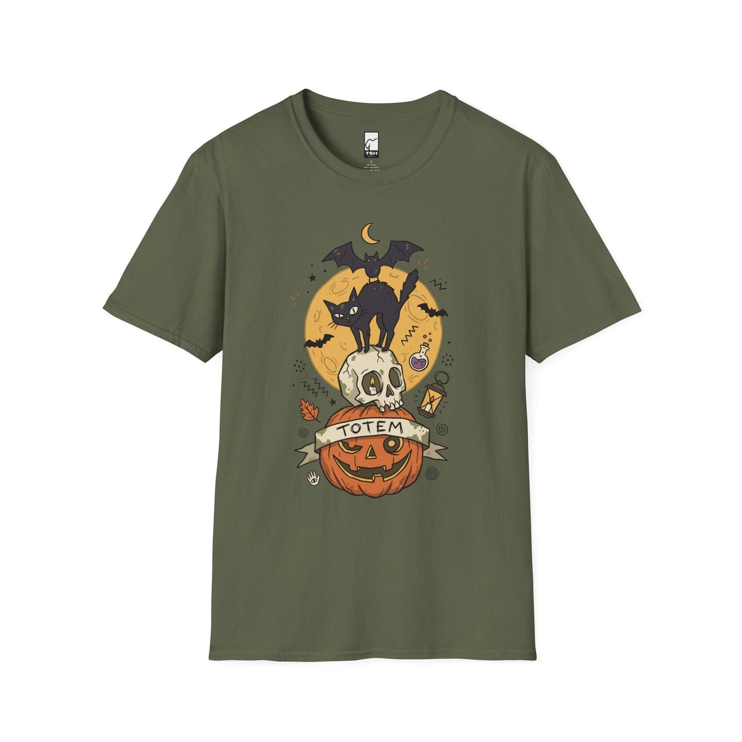 Halloween Black Cat Shirt | Skull Pumpkin Graphic Tee | Gothic Tattoo Flash T Shirt | Cat Lover Tee | Vintage Horror Tee | Unisex Gift