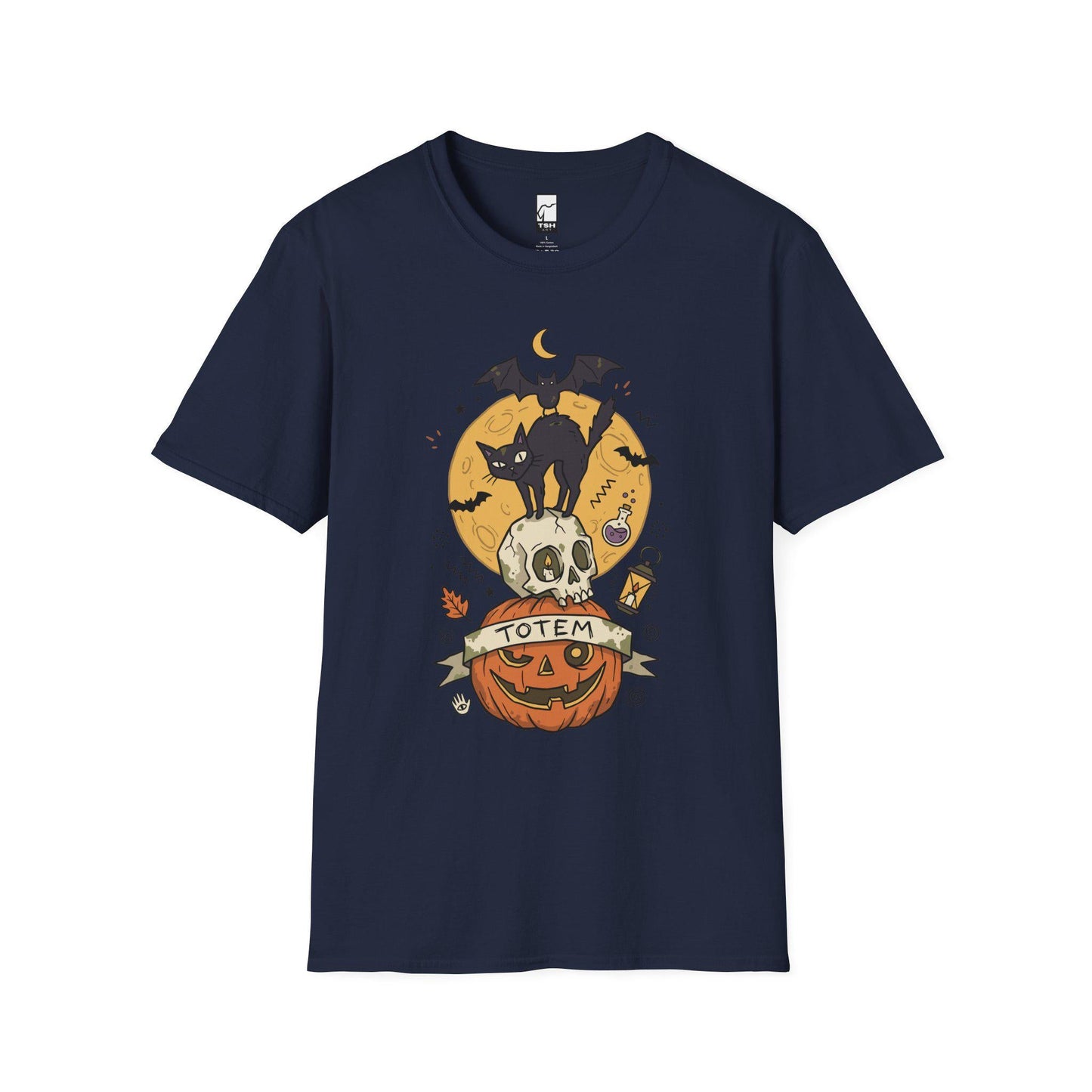 Halloween Black Cat Shirt | Skull Pumpkin Graphic Tee | Gothic Tattoo Flash T Shirt | Cat Lover Tee | Vintage Horror Tee | Unisex Gift