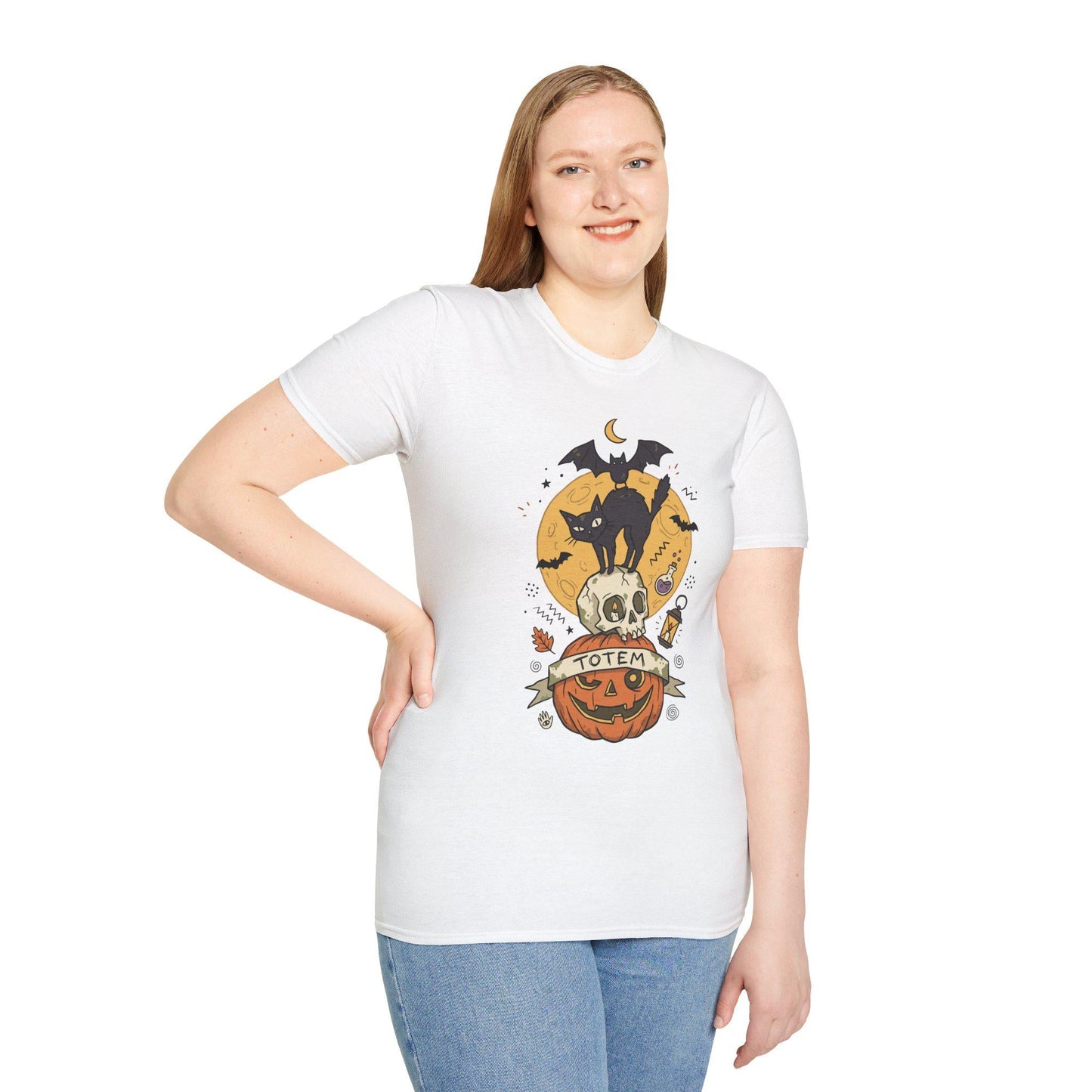 Halloween Black Cat Shirt | Skull Pumpkin Graphic Tee | Gothic Tattoo Flash T Shirt | Cat Lover Tee | Vintage Horror Tee | Unisex Gift