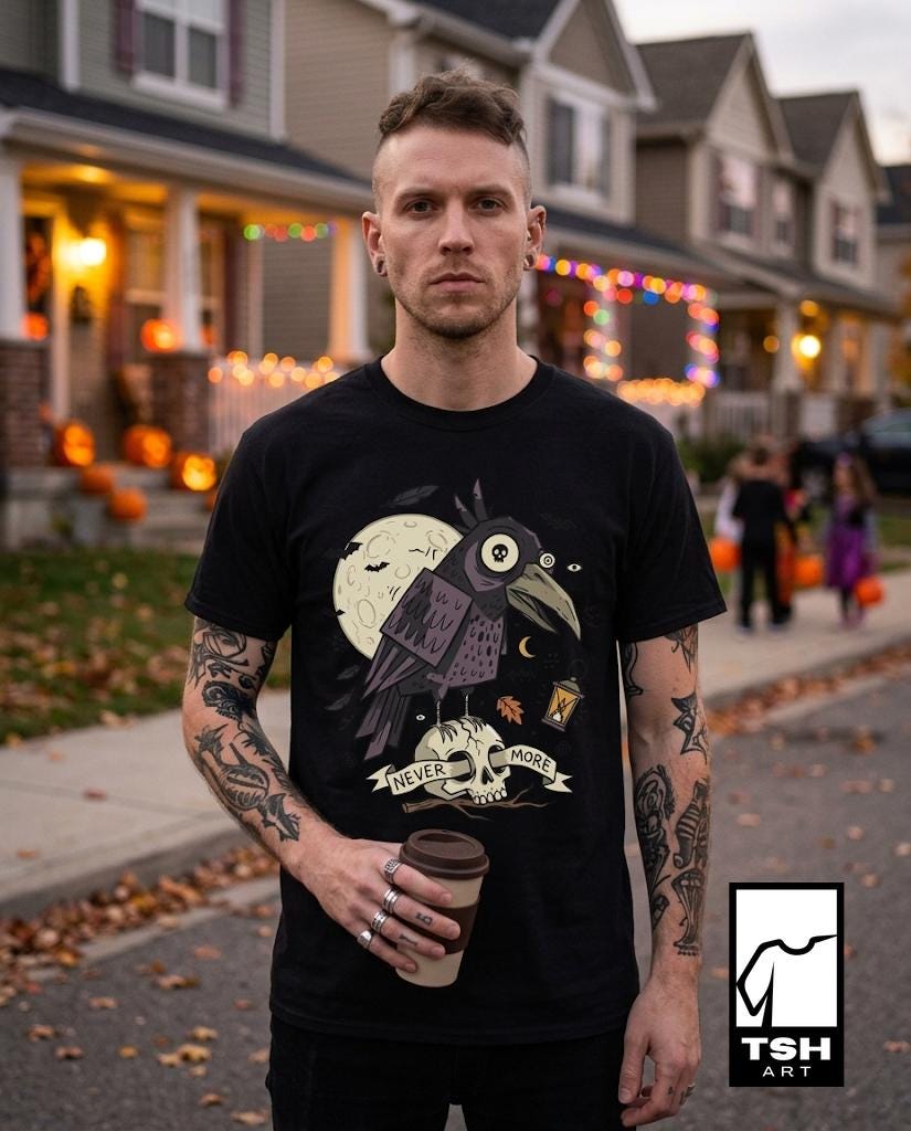 Halloween Raven Skull Shirt | Gothic Crow Graphic Tee | Full Moon T Shirt | Dark Academia Tattoo Tee | Vintage Horror Tee | Unisex Gift