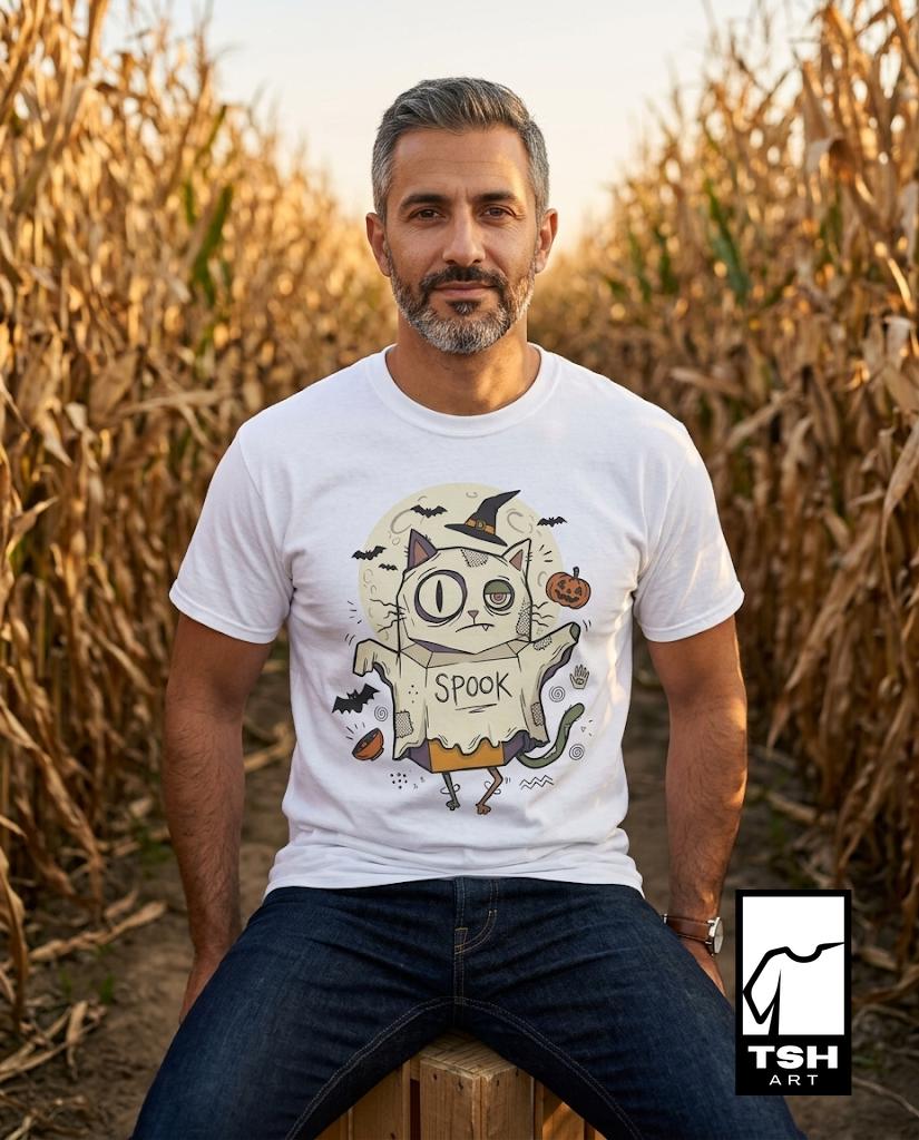 Halloween Cat Ghost Shirt | Funny Witch Cat Tee | Spooky Season Graphic T Shirt | Trick or Treat Costume Top | Cat Mom Gift | Unisex Gift