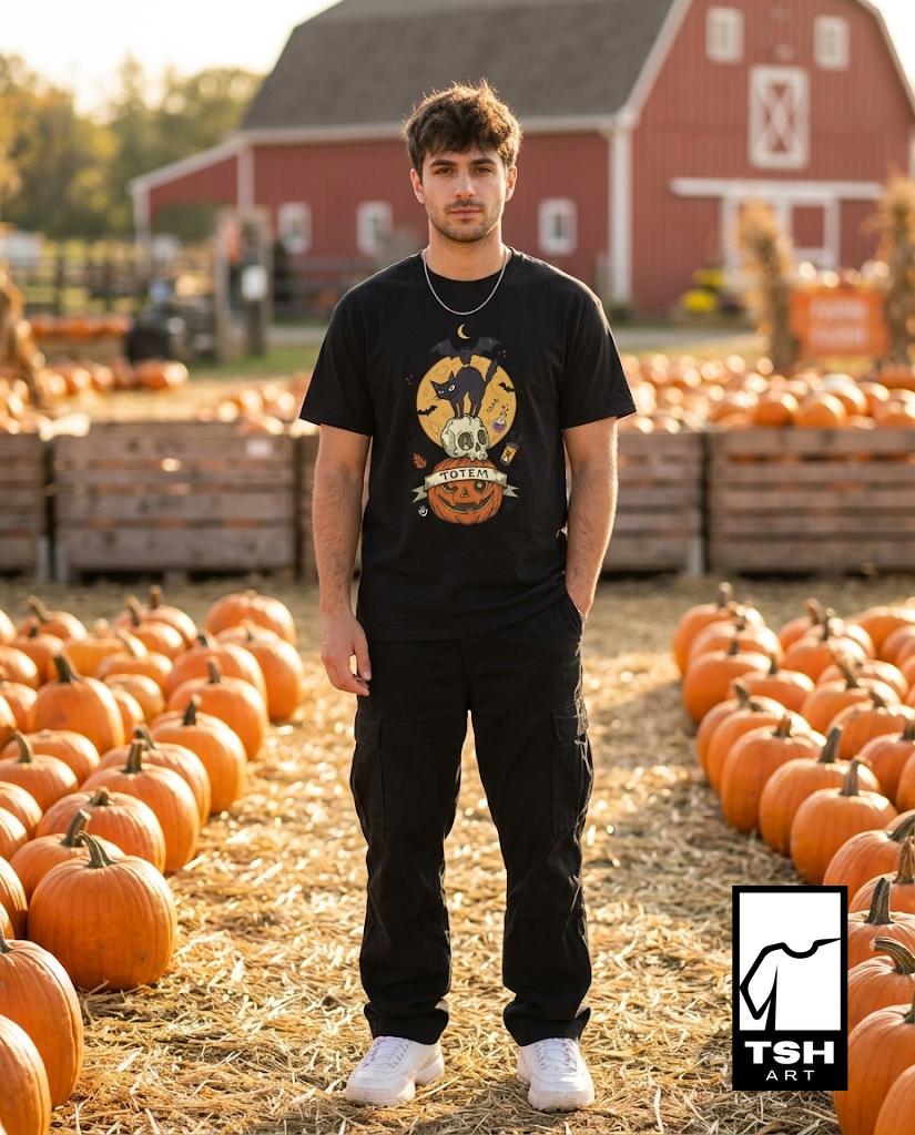 Halloween Black Cat Shirt | Skull Pumpkin Graphic Tee | Gothic Tattoo Flash T Shirt | Cat Lover Tee | Vintage Horror Tee | Unisex Gift