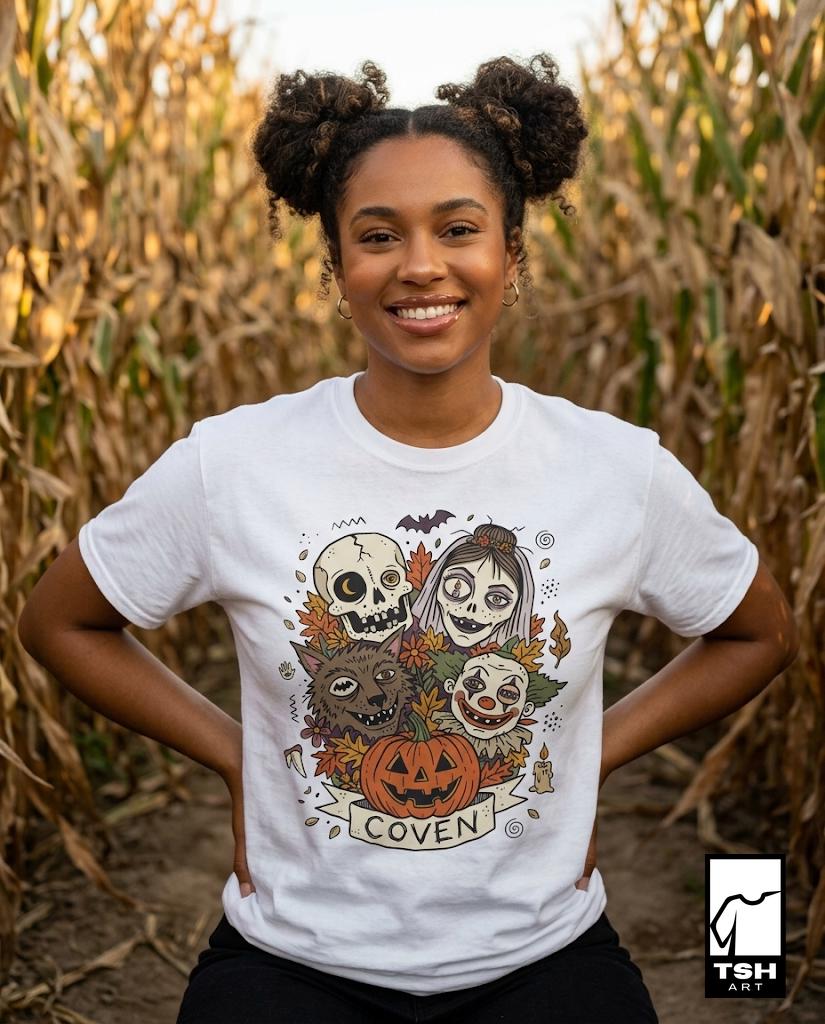 Vintage Halloween Shirt | Skull Werewolf T Shirt | Creepy Clown Witch Tee | Pumpkin Coven Graphic Tee | Retro Horror Tee | Unisex Gift