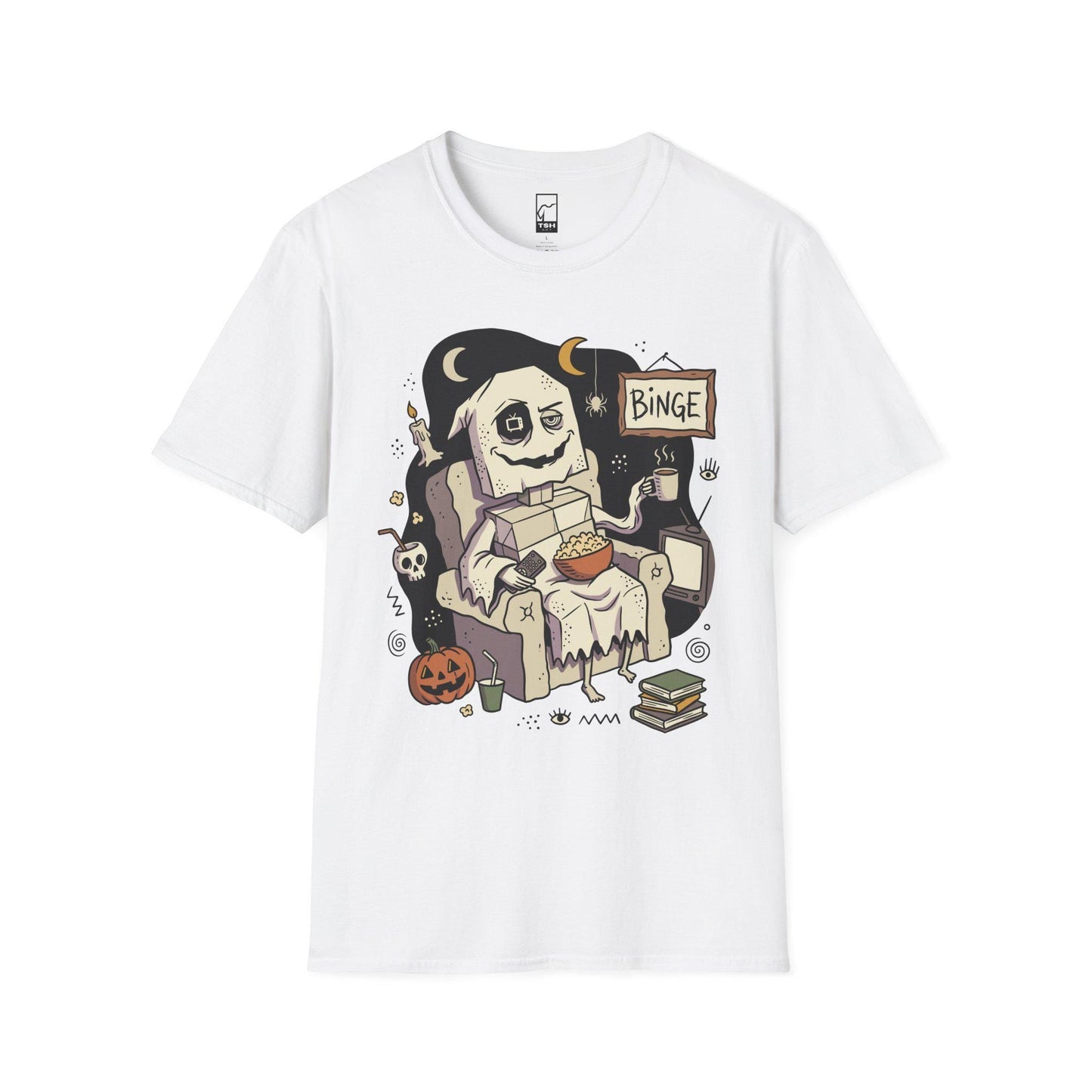 Cozy Halloween Ghost Shirt | Movie Night Graphic Tee | Spooky Season T Shirt | Autumn Binge Watching Tee | Vintage Cozy Tee | Unisex Gift