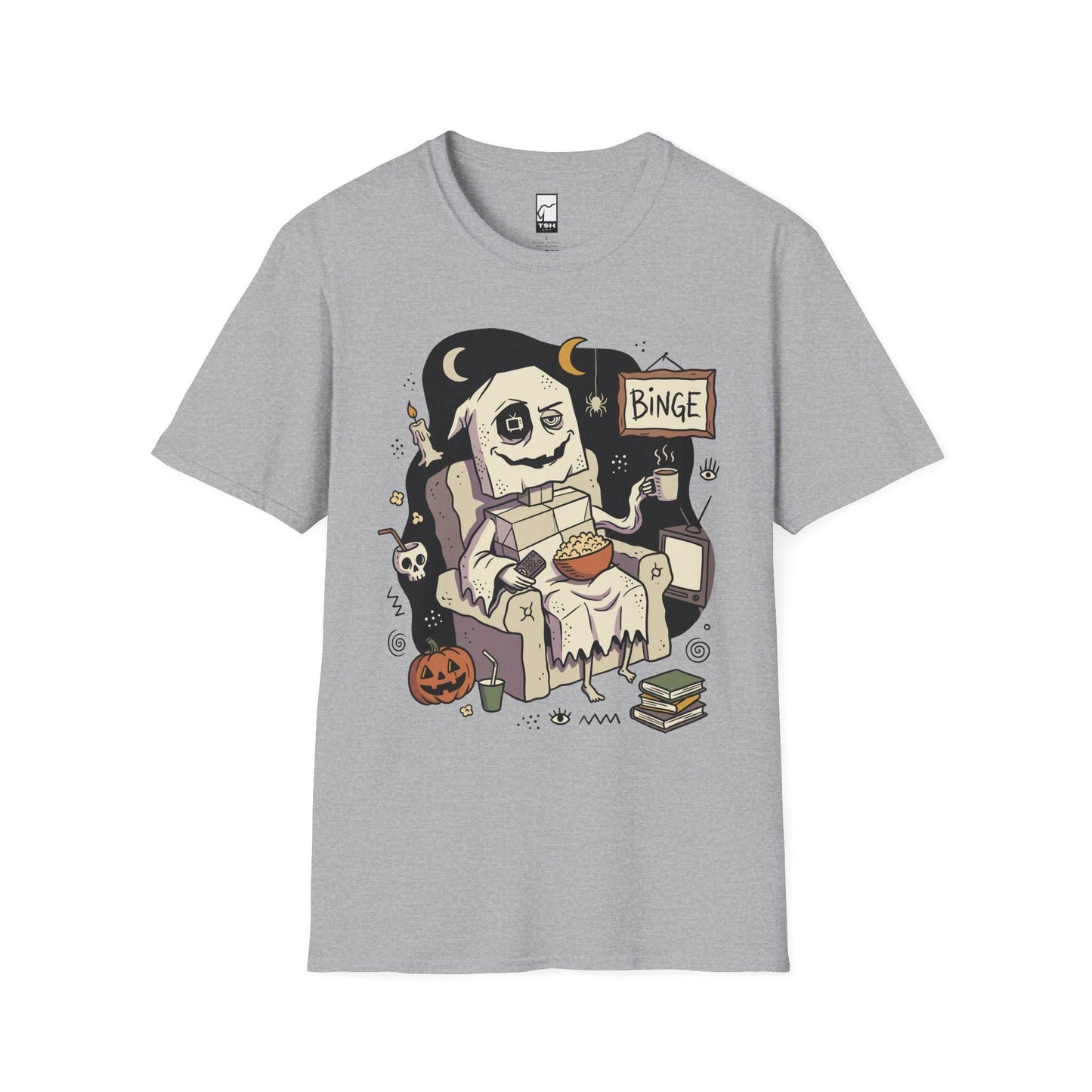 Cozy Halloween Ghost Shirt | Movie Night Graphic Tee | Spooky Season T Shirt | Autumn Binge Watching Tee | Vintage Cozy Tee | Unisex Gift