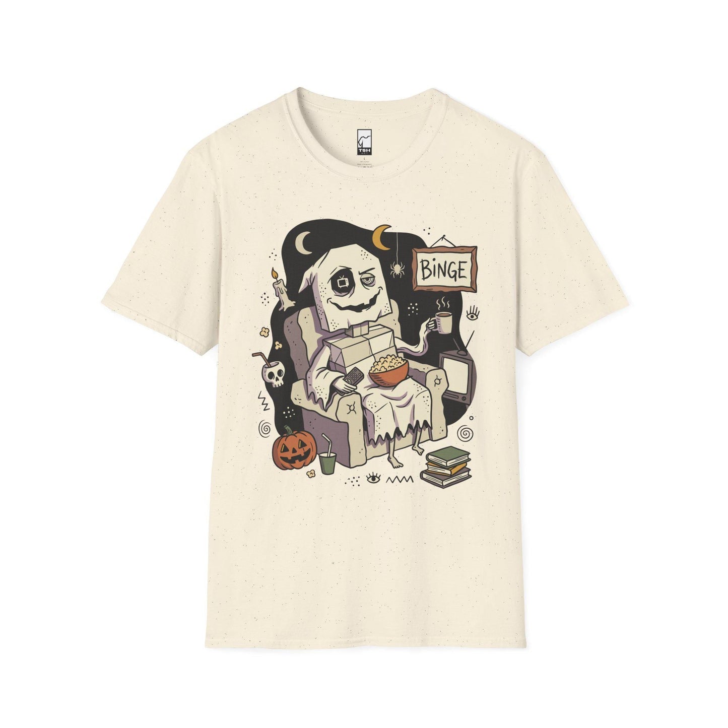 Cozy Halloween Ghost Shirt | Movie Night Graphic Tee | Spooky Season T Shirt | Autumn Binge Watching Tee | Vintage Cozy Tee | Unisex Gift