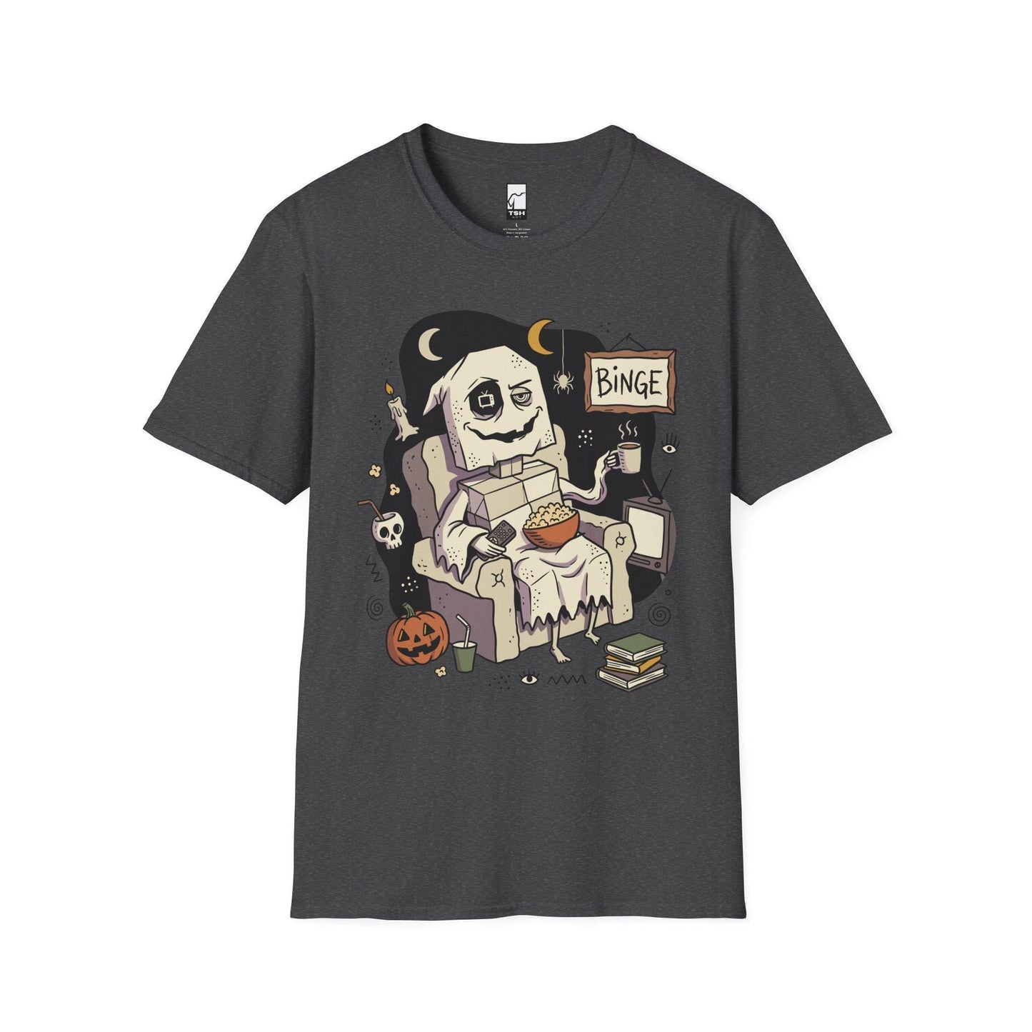 Cozy Halloween Ghost Shirt | Movie Night Graphic Tee | Spooky Season T Shirt | Autumn Binge Watching Tee | Vintage Cozy Tee | Unisex Gift