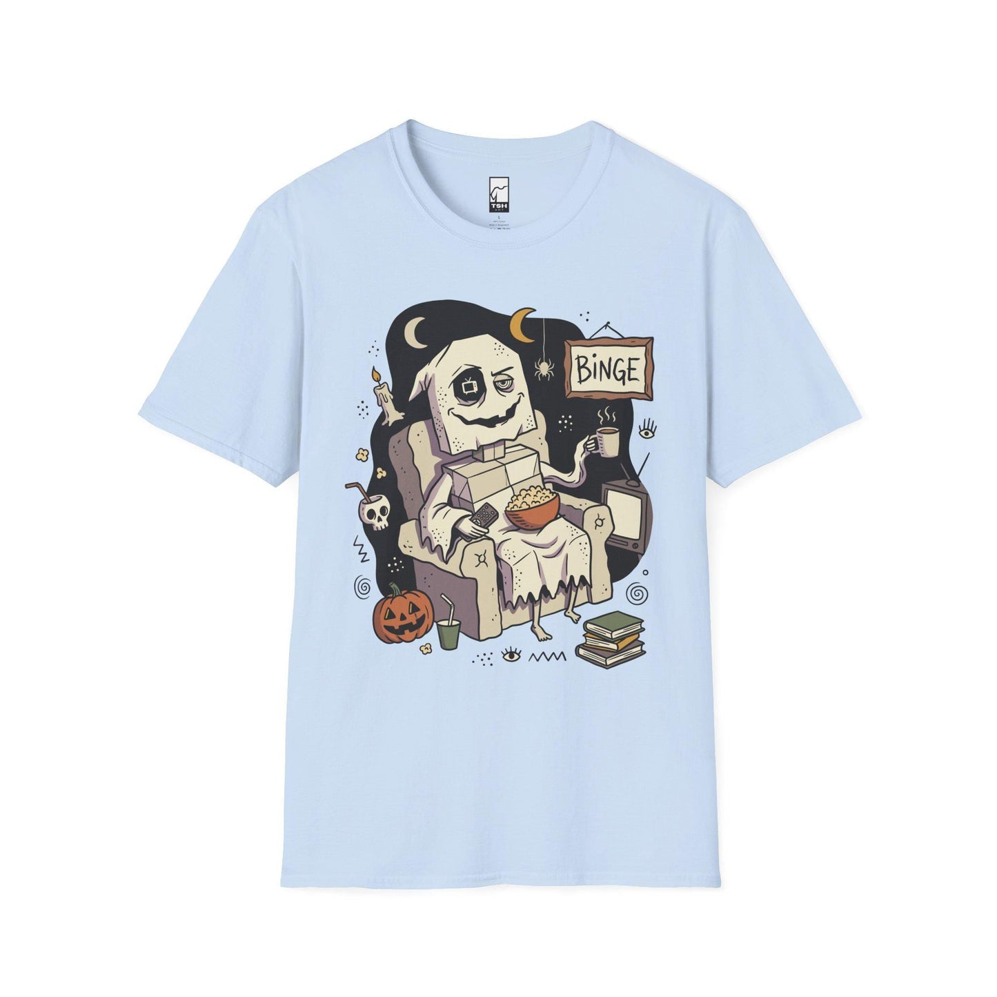Cozy Halloween Ghost Shirt | Movie Night Graphic Tee | Spooky Season T Shirt | Autumn Binge Watching Tee | Vintage Cozy Tee | Unisex Gift
