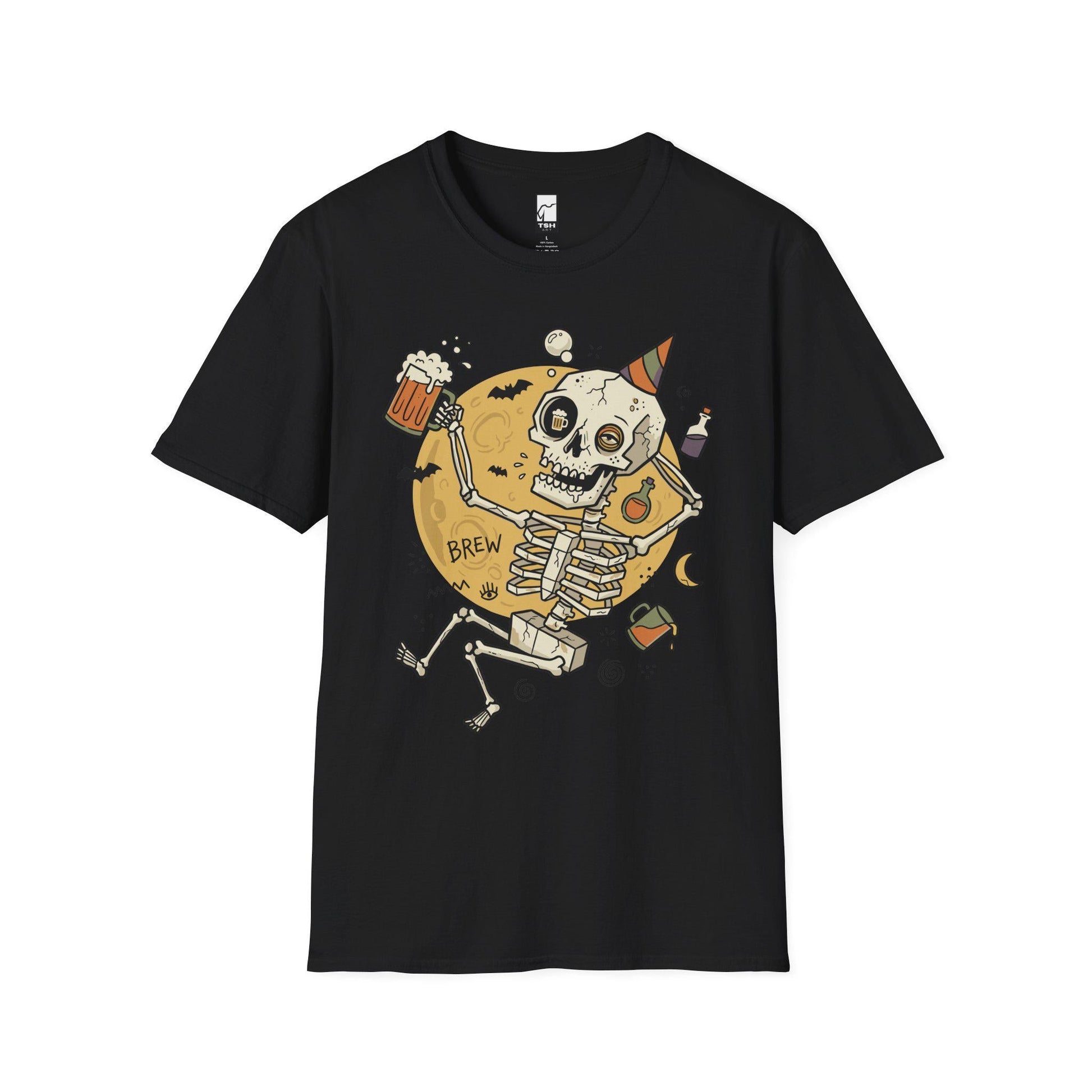 Funny Skeleton Shirt | Beer Drinking Tee | Halloween Party T Shirt | Spooky Humor Graphic Tee | Dancing Skeleton Tee | Unisex Gift