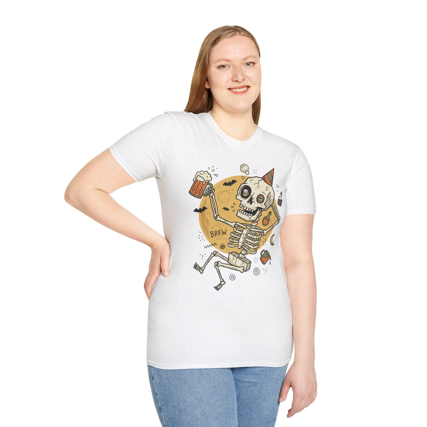 Funny Skeleton Shirt | Beer Drinking Tee | Halloween Party T Shirt | Spooky Humor Graphic Tee | Dancing Skeleton Tee | Unisex Gift
