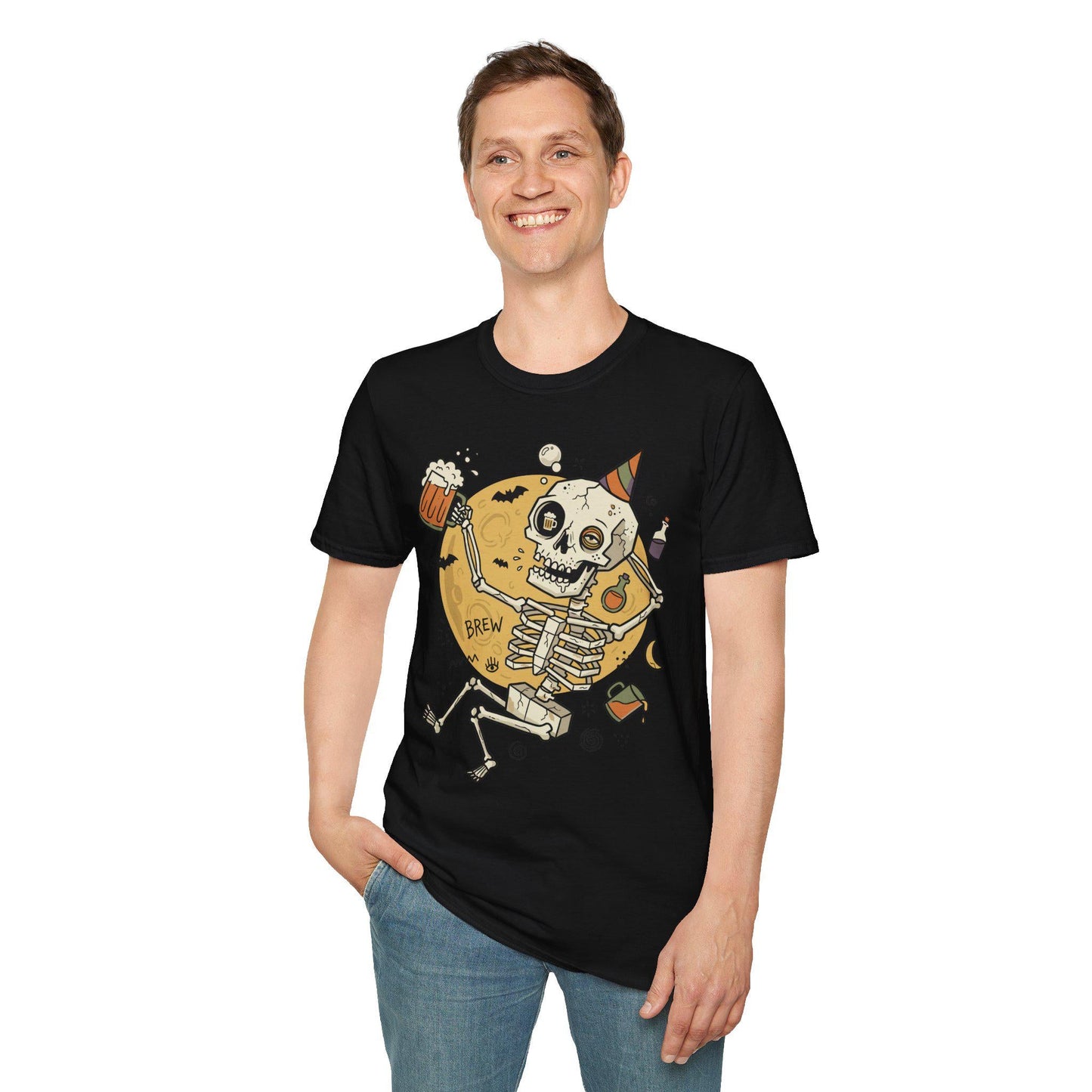 Funny Skeleton Shirt | Beer Drinking Tee | Halloween Party T Shirt | Spooky Humor Graphic Tee | Dancing Skeleton Tee | Unisex Gift
