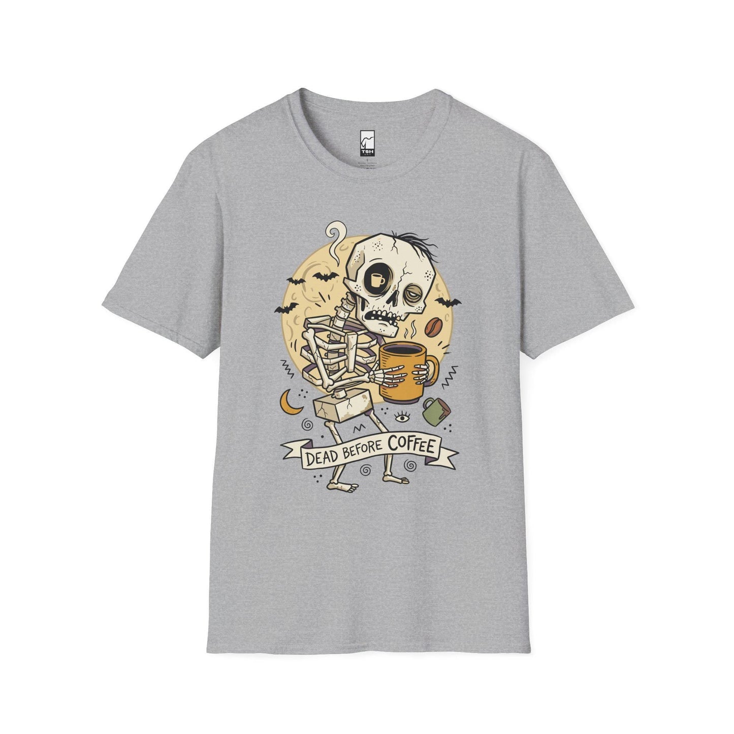Dead Before Coffee Shirt | Skeleton Coffee T Shirt | Funny Coffee Lover Tee | Caffeine Skull Graphic Tee | Retro Coffee Tee | Unisex Gift