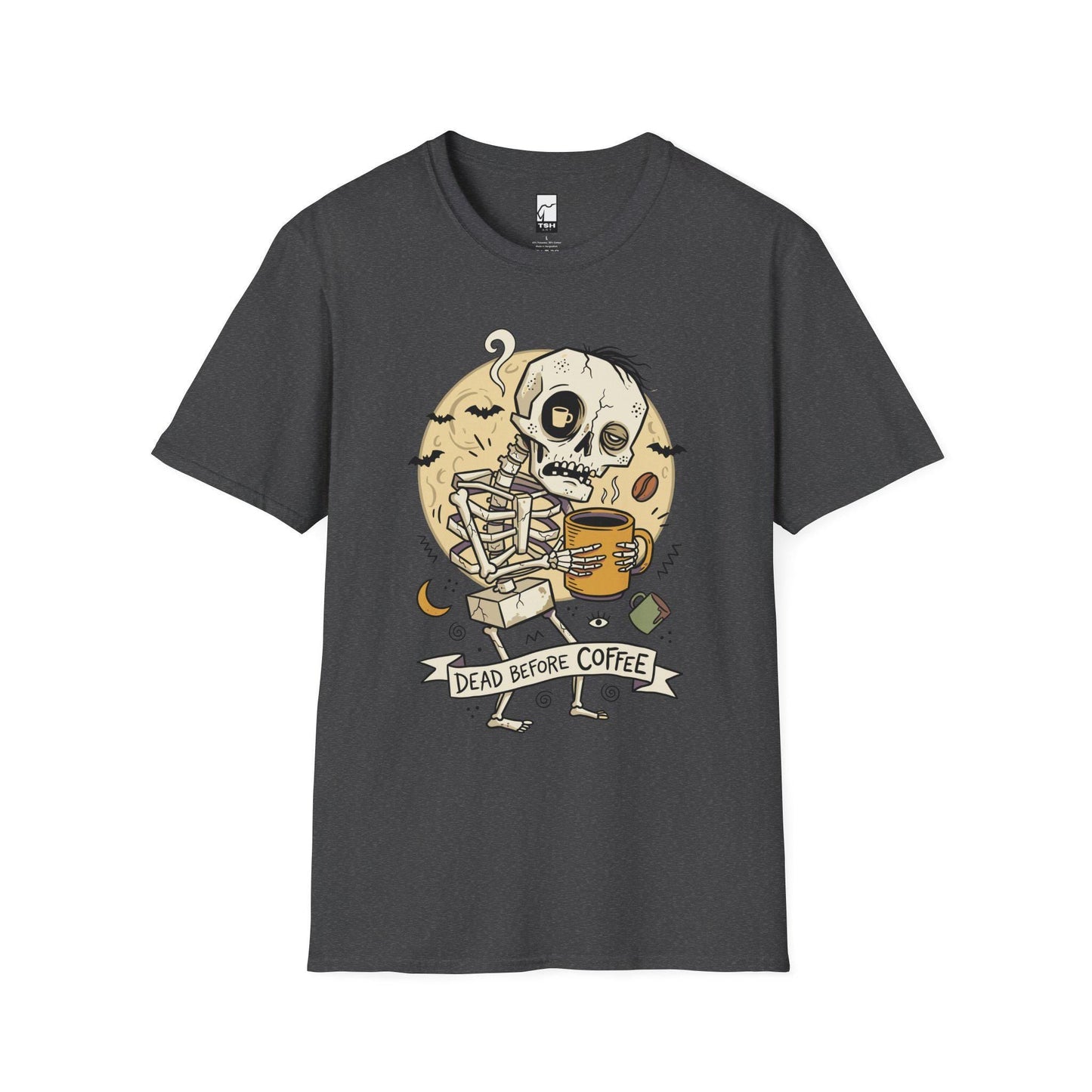 Dead Before Coffee Shirt | Skeleton Coffee T Shirt | Funny Coffee Lover Tee | Caffeine Skull Graphic Tee | Retro Coffee Tee | Unisex Gift