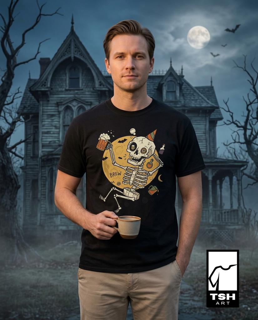Funny Skeleton Shirt | Beer Drinking Tee | Halloween Party T Shirt | Spooky Humor Graphic Tee | Dancing Skeleton Tee | Unisex Gift