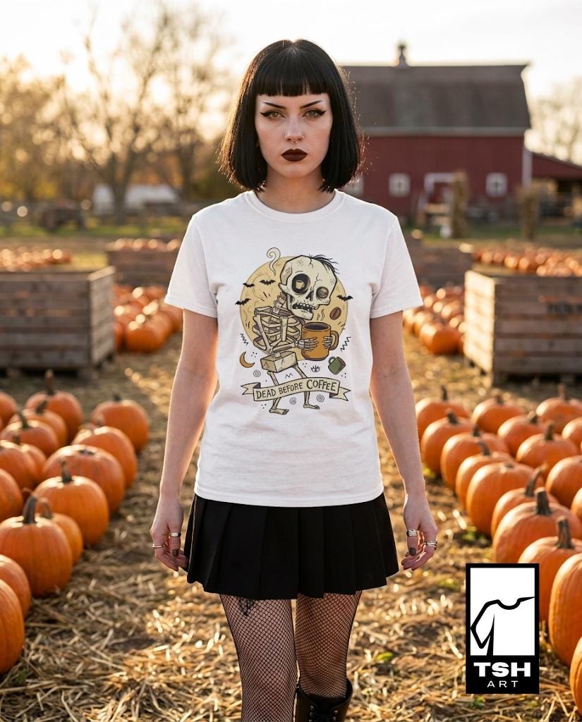 Dead Before Coffee Shirt | Skeleton Coffee T Shirt | Funny Coffee Lover Tee | Caffeine Skull Graphic Tee | Retro Coffee Tee | Unisex Gift