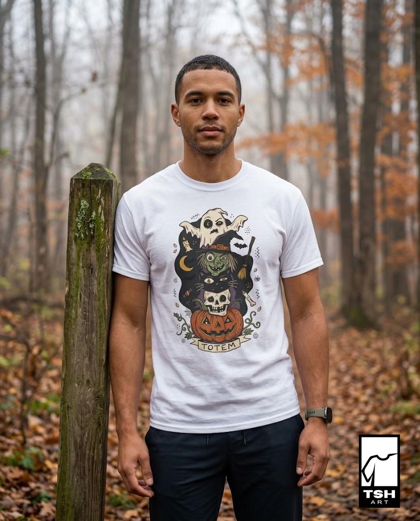 Halloween Witch Shirt | Black Cat Ghost Tee | Jack O Lantern Graphic Tee | Creepy Skull T Shirt | Retro Spooky Season Tee | Unisex Gift