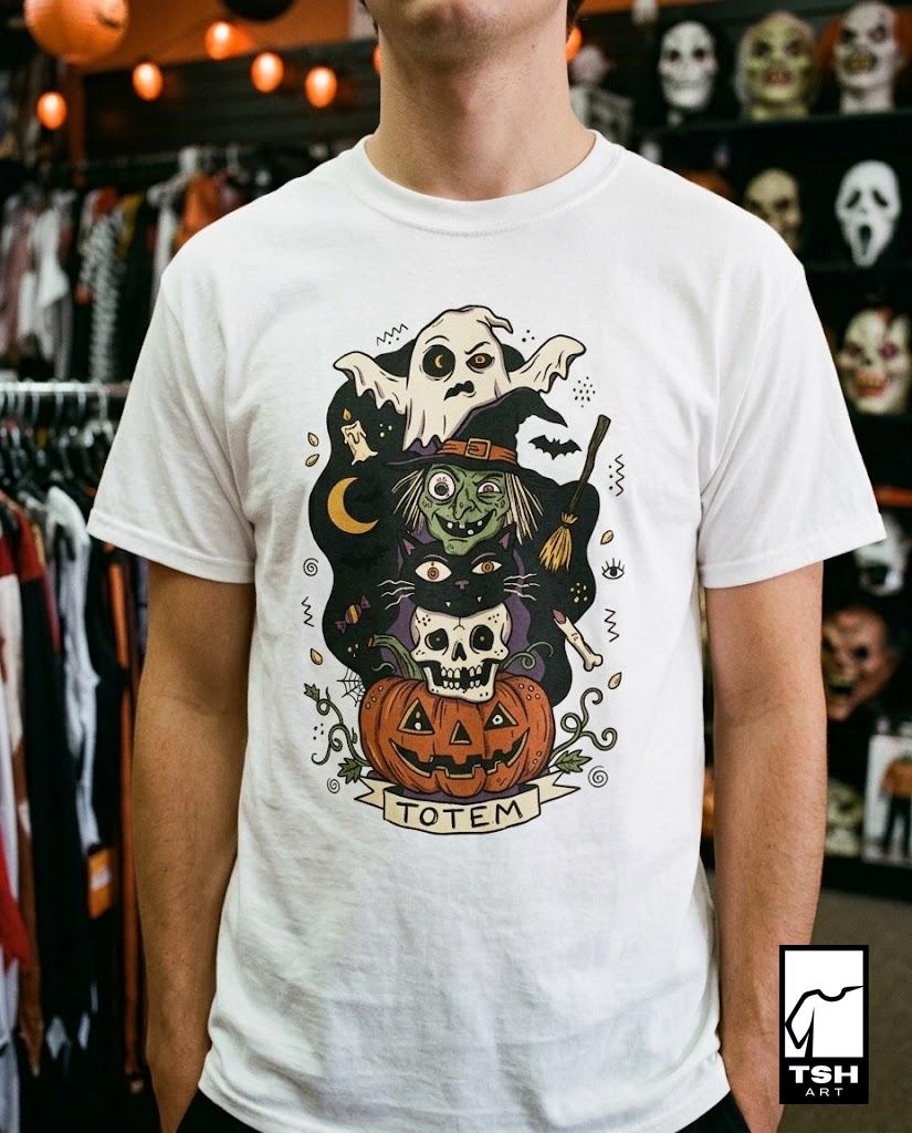 Halloween Witch Shirt | Black Cat Ghost Tee | Jack O Lantern Graphic Tee | Creepy Skull T Shirt | Retro Spooky Season Tee | Unisex Gift