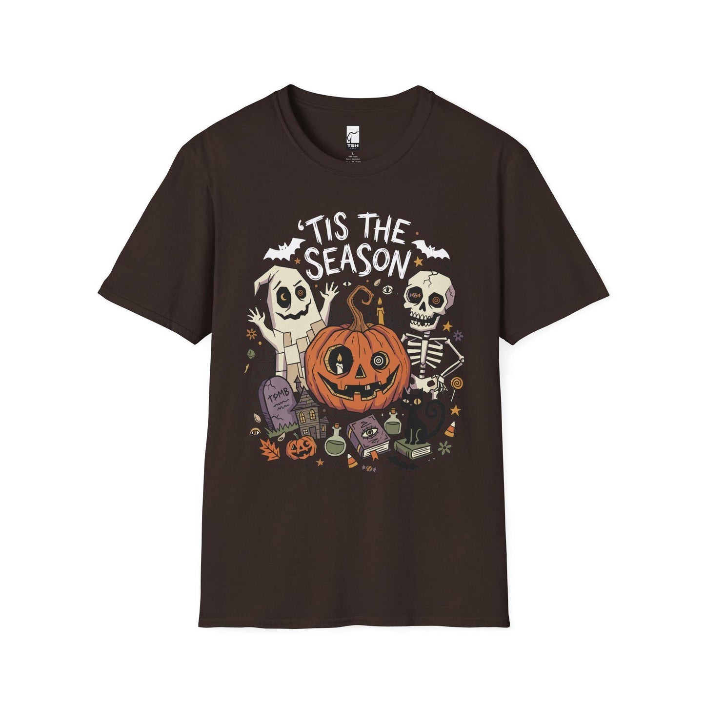 Tis The Season Halloween Shirt | Spooky Ghost T Shirt | Cute Pumpkin Graphic Tee | Retro Horror Fall Top | Gothic Cat Clothes | Unisex Gift