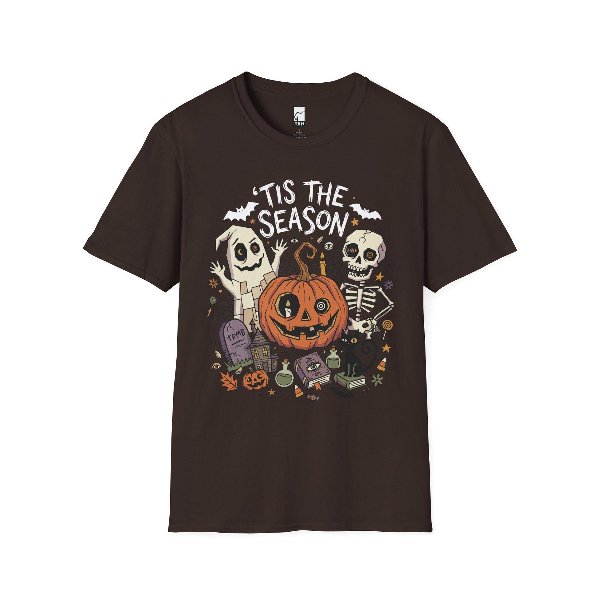 Tis The Season Halloween Shirt | Spooky Ghost T Shirt | Cute Pumpkin Graphic Tee | Retro Horror Fall Top | Gothic Cat Clothes | Unisex Gift