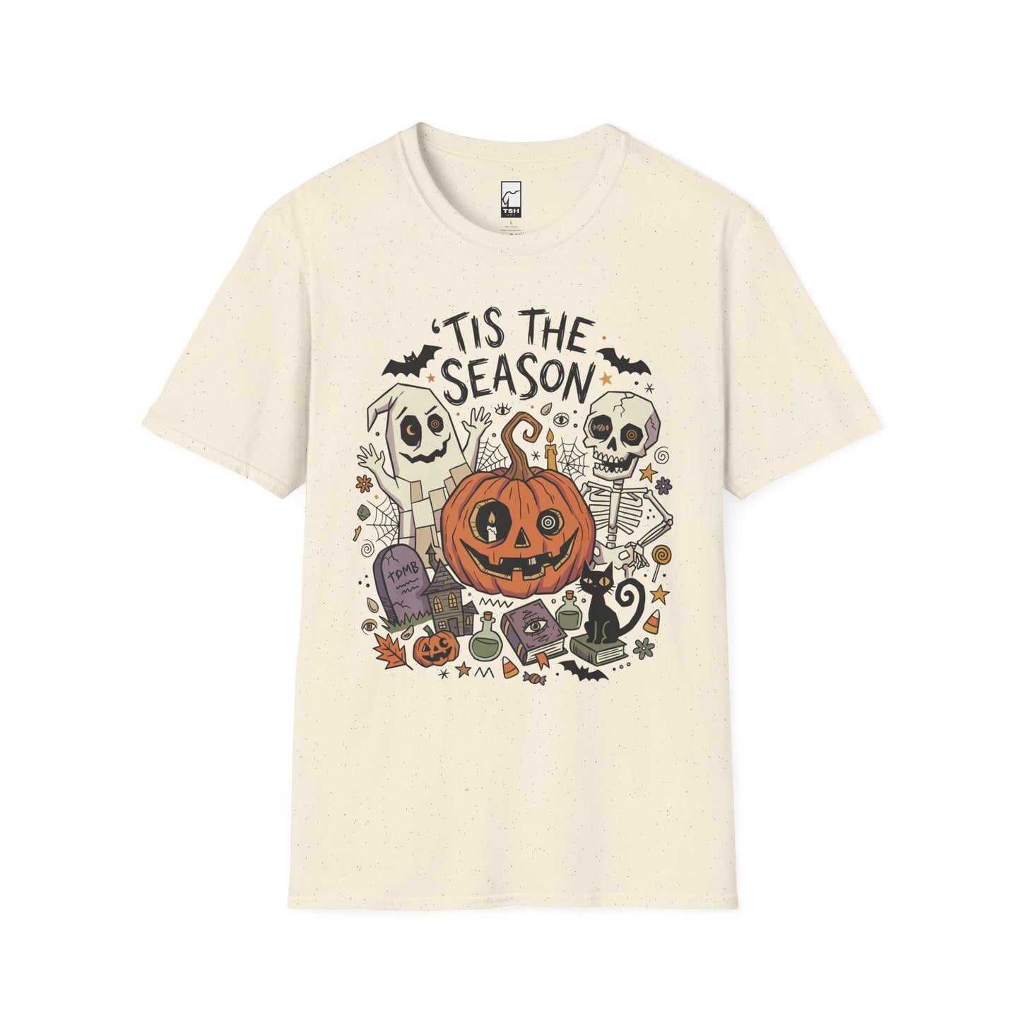 Tis The Season Halloween Shirt | Spooky Ghost T Shirt | Cute Pumpkin Graphic Tee | Retro Horror Fall Top | Gothic Cat Clothes | Unisex Gift