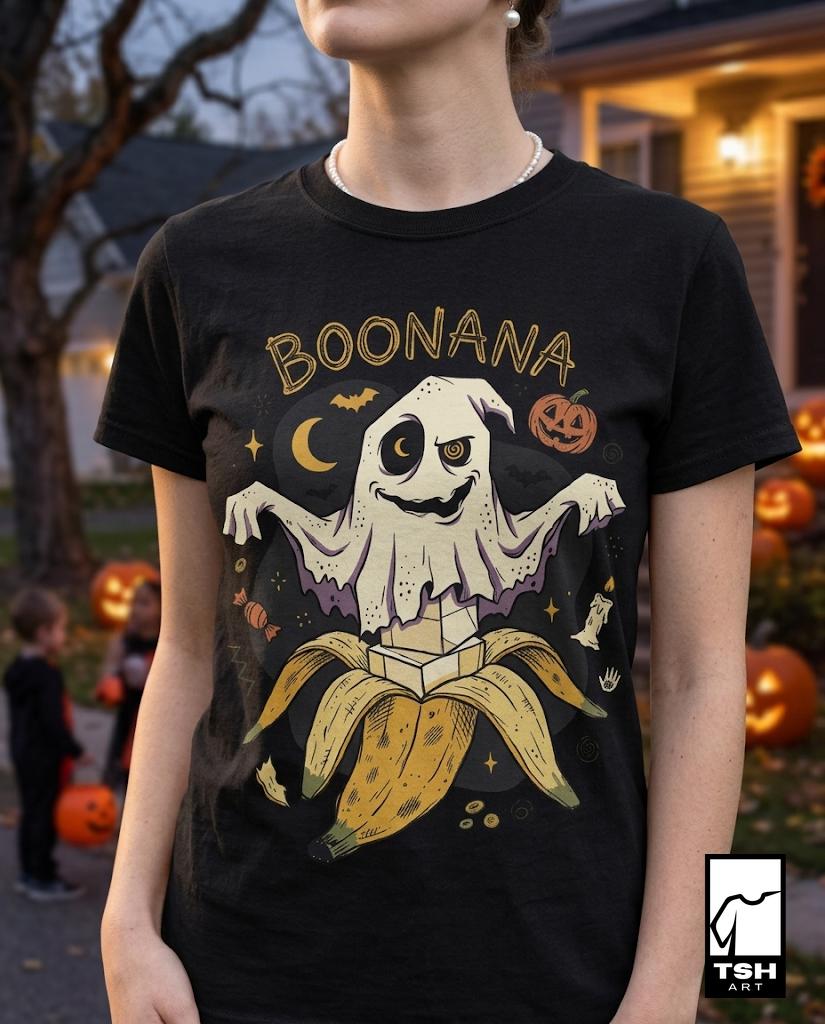 Funny Ghost Banana Shirt | Boonana Halloween T Shirt | Cute Spooky Pun Tee | Pumpkin Moon Graphic Tee | Vintage Halloween Tee | Unisex Gift
