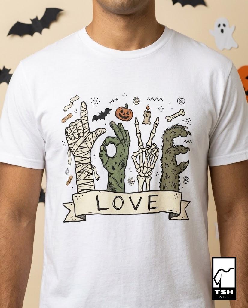 Halloween Love Shirt | Monster Hands T Shirt | Spooky Skeleton Hand Tee | Zombie Mummy Graphic Tee | Cute Creepy Fall Tee | Unisex Gift