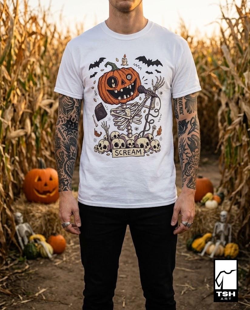 Jack-O'-Lantern Skeleton Halloween T-Shirt | Pumpkin Horror Tee