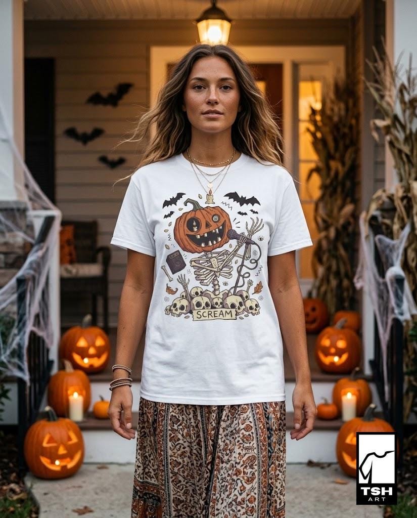 Jack-O'-Lantern Skeleton Halloween T-Shirt | Pumpkin Horror Tee