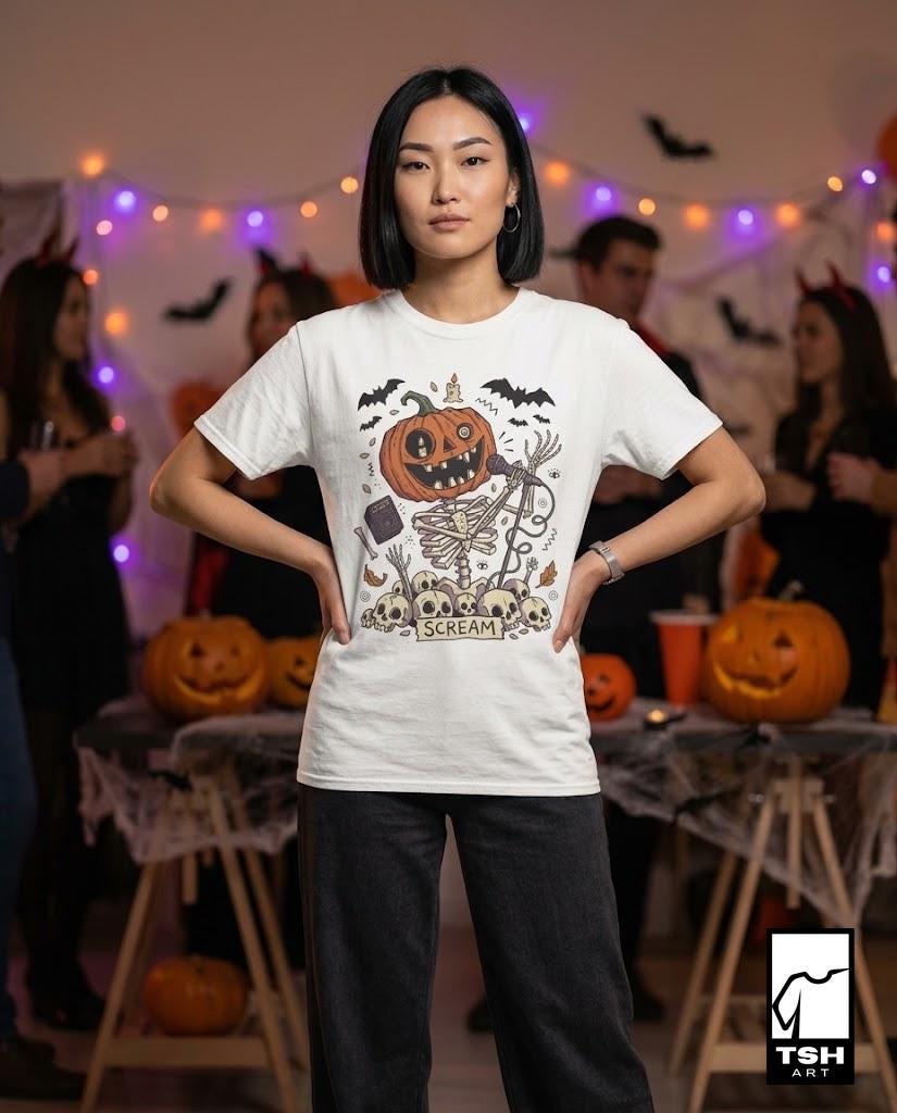 Jack-O'-Lantern Skeleton Halloween T-Shirt | Pumpkin Horror Tee
