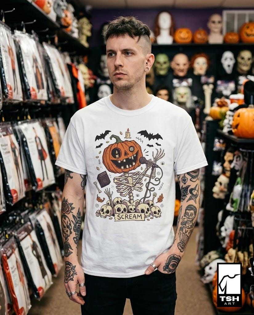 Jack-O'-Lantern Skeleton Halloween T-Shirt | Pumpkin Horror Tee