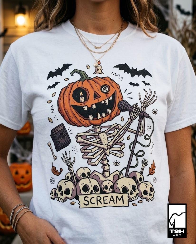 Jack-O'-Lantern Skeleton Halloween T-Shirt | Pumpkin Horror Tee