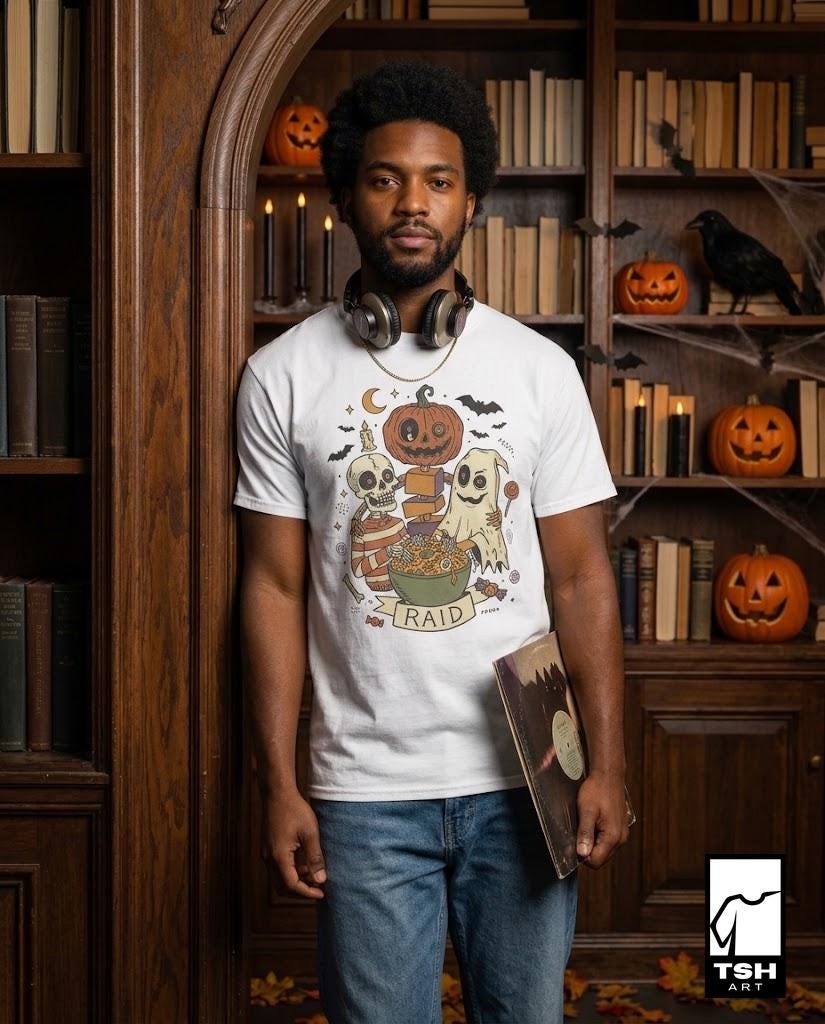 Vintage Halloween Shirt | Skeleton Ghost T Shirt | Spooky Candy Bowl Tee | Pumpkin Trick Or Treat Tee | Retro Spooky Tee | Unisex Gift