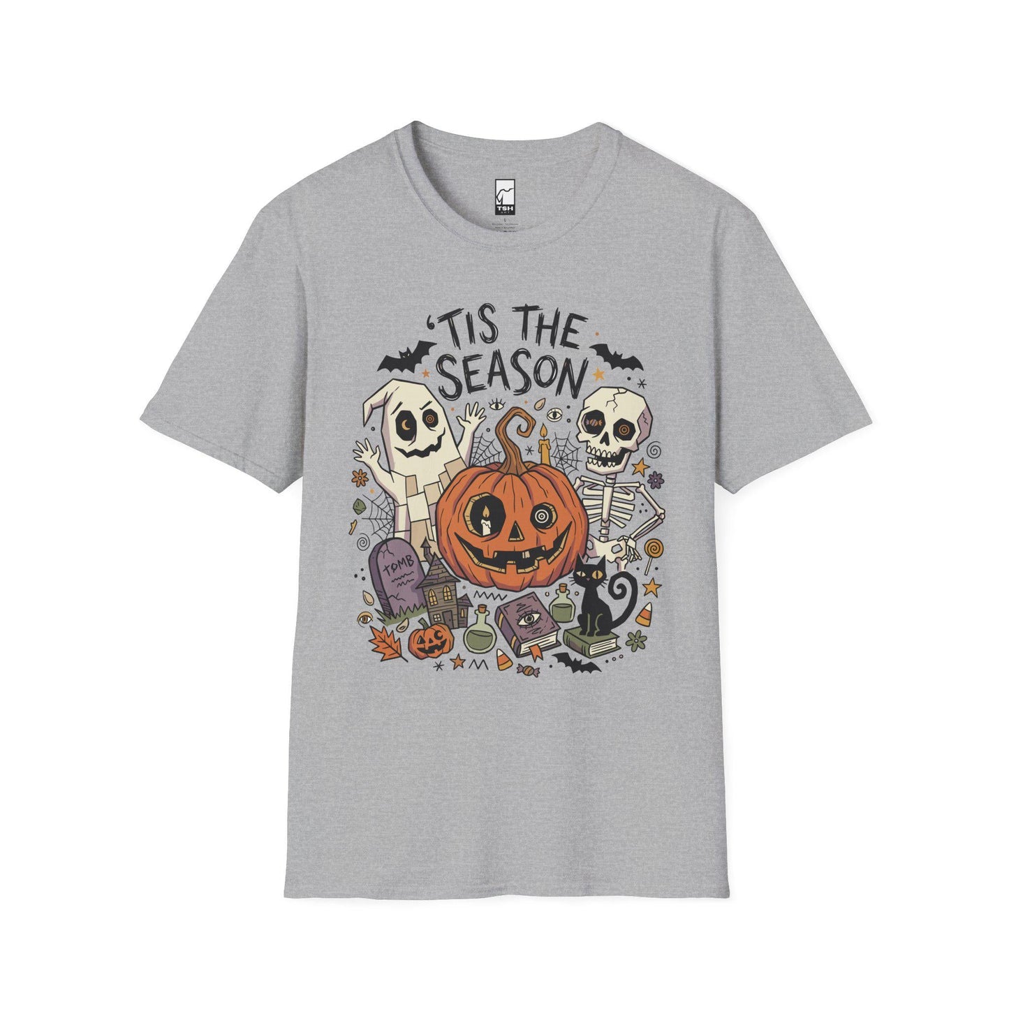 Tis The Season Halloween Shirt | Spooky Ghost T Shirt | Cute Pumpkin Graphic Tee | Retro Horror Fall Top | Gothic Cat Clothes | Unisex Gift