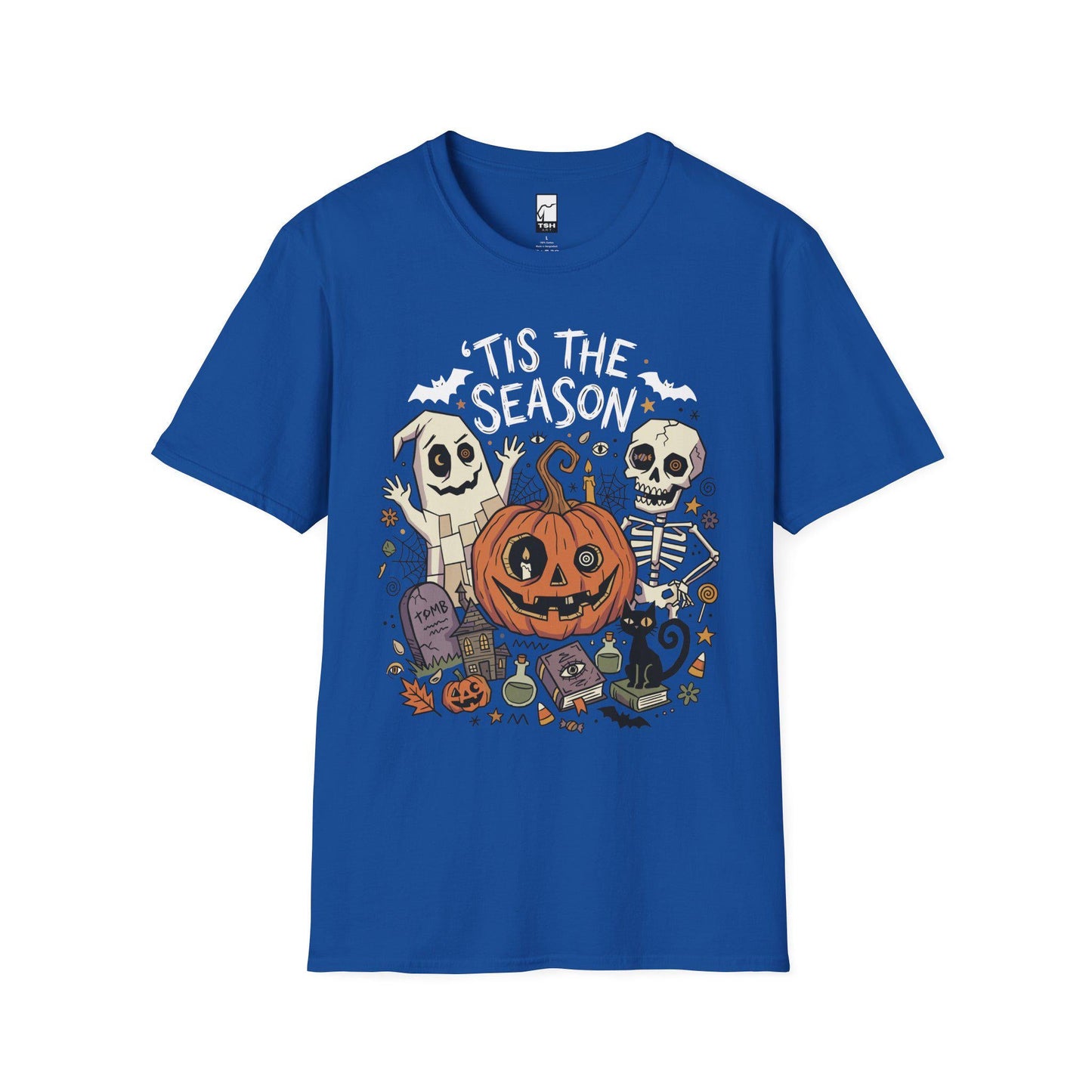 Tis The Season Halloween Shirt | Spooky Ghost T Shirt | Cute Pumpkin Graphic Tee | Retro Horror Fall Top | Gothic Cat Clothes | Unisex Gift