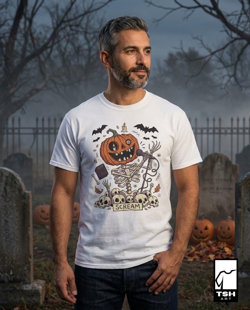 Jack-O'-Lantern Skeleton Halloween T-Shirt | Pumpkin Horror Tee